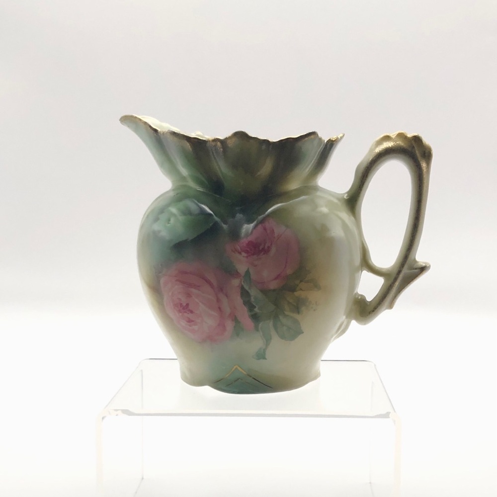 Antique Fine Porcelain Creamer, Handpainted Roses, Gold Trim.